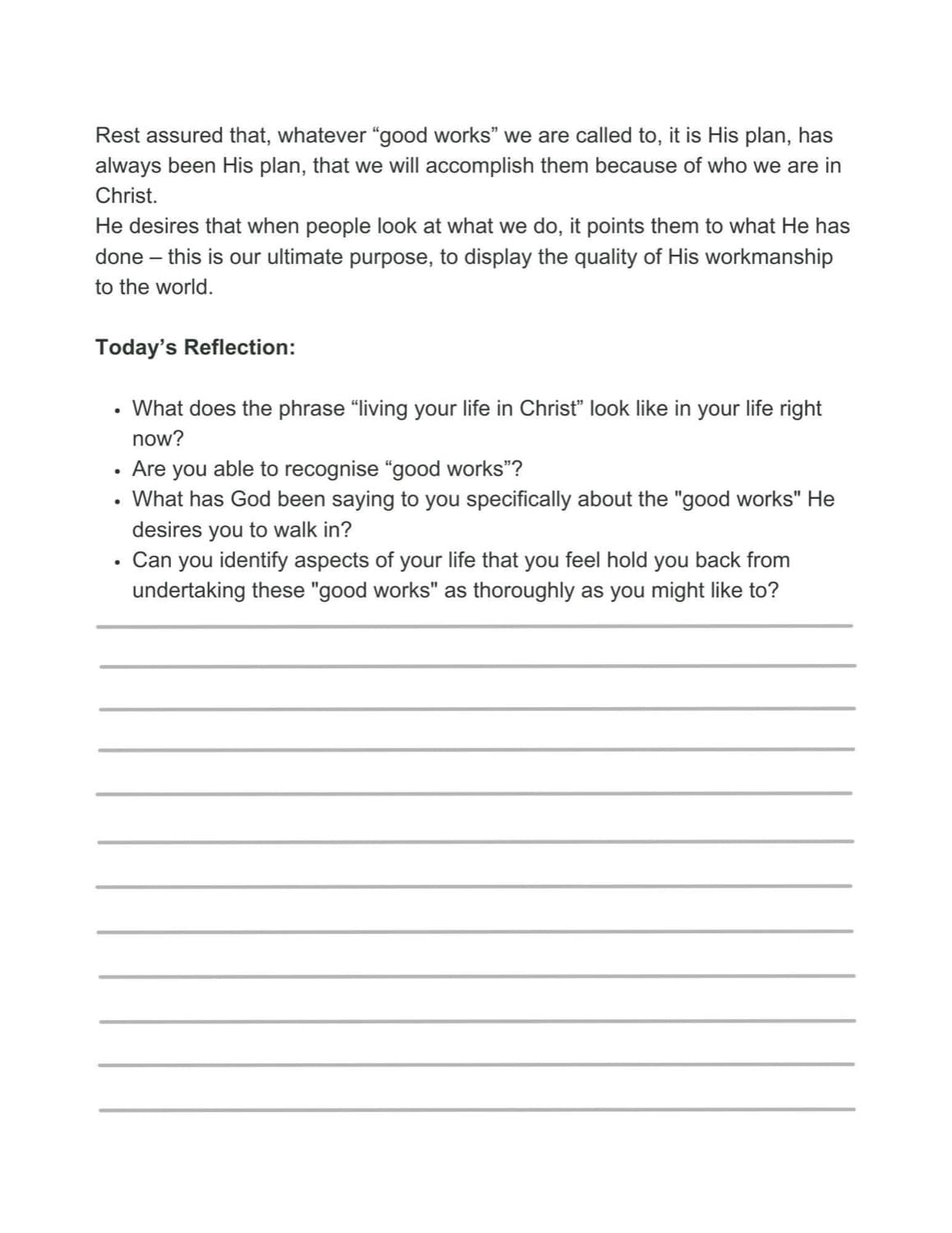 Today's reflection with space to journal